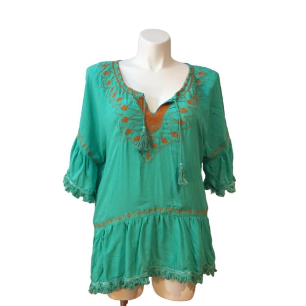 Misslook top seafoam green with embroidery 3XL